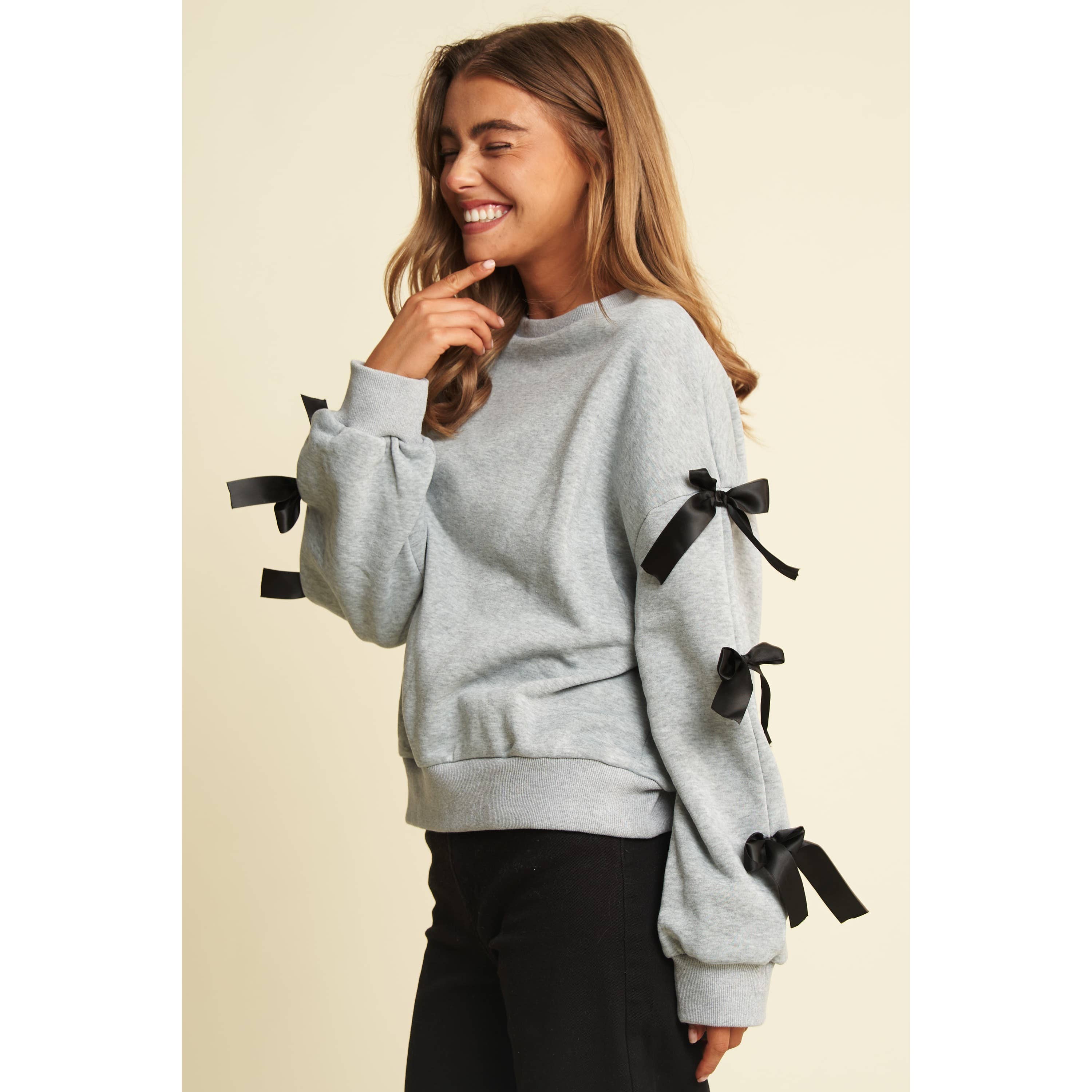 Sweet Generis - Wholesale Lounge Top - Women's - BOW TACKING DETAILS LOOSE FIT PULLOVER TOP13