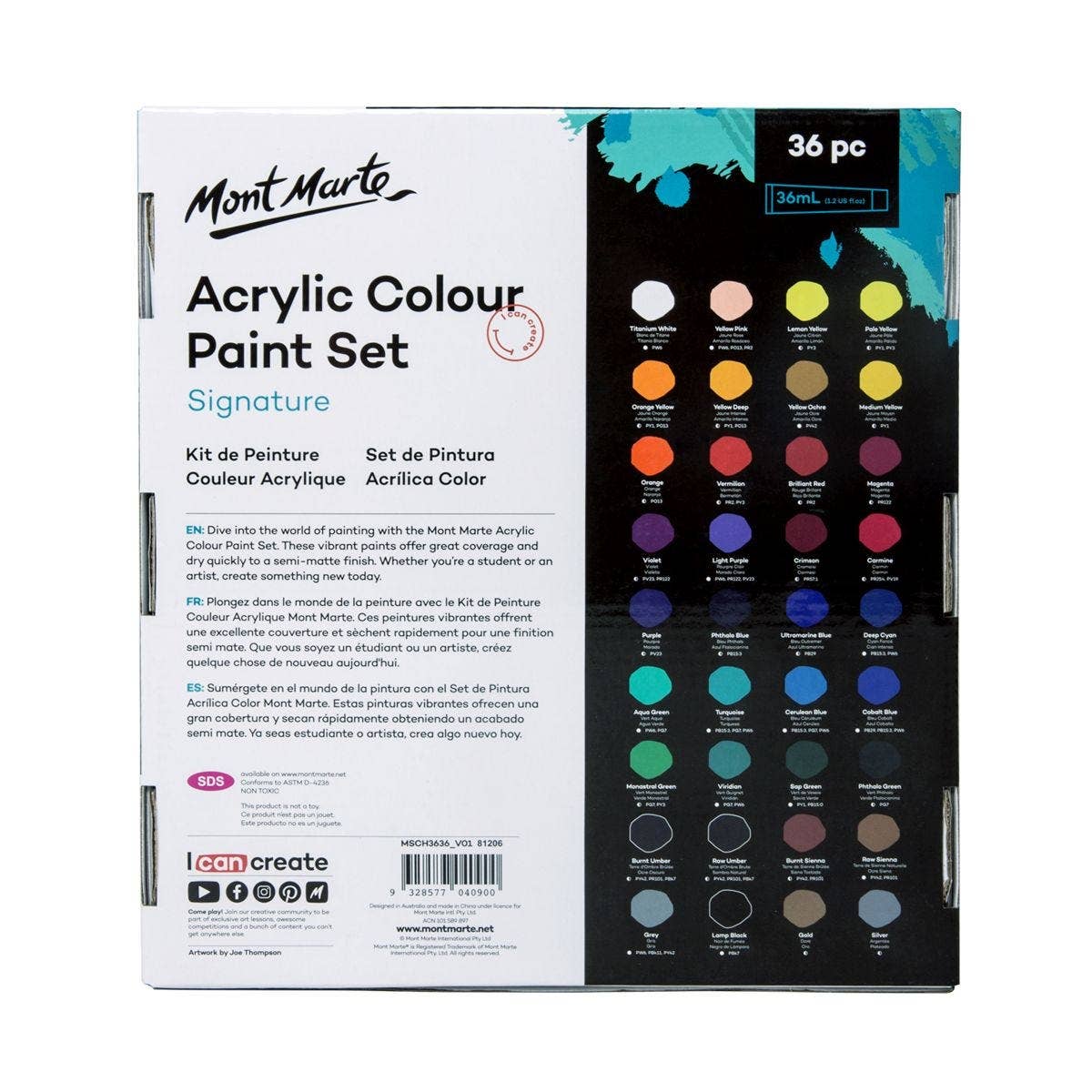 Mont Marte Usa, Inc. - Wholesale Paint Set - Acrylic Color Paint Set Signature 36pc x 36ml (1.2oz)5