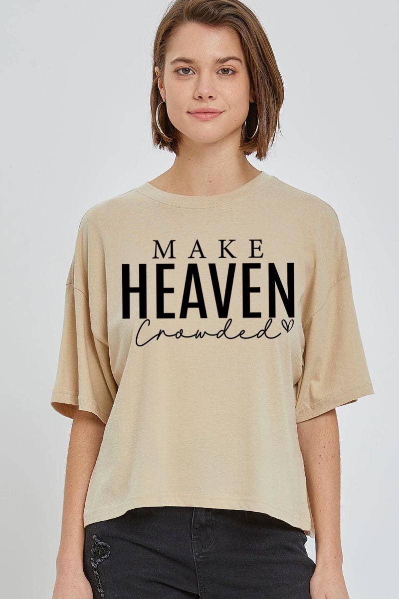 Pink Irene Wholesale - Wholesale Shirt - Women's - Make Heaven Crowded Graphic Relaxed Crop Top1