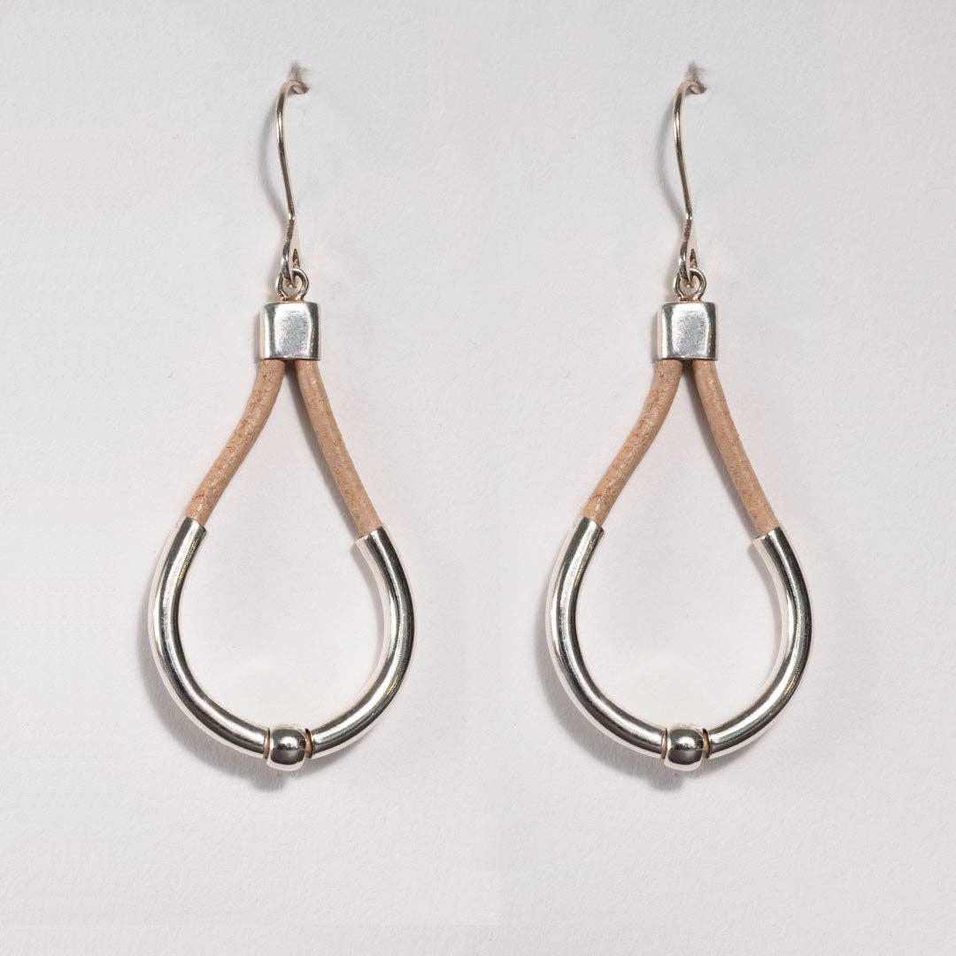 URBAN-EQUESTRIAN - Wholesale Dangle Earrings - Calista - Sterling Silver Bosal Horseshoe Earring on Natural Leather2