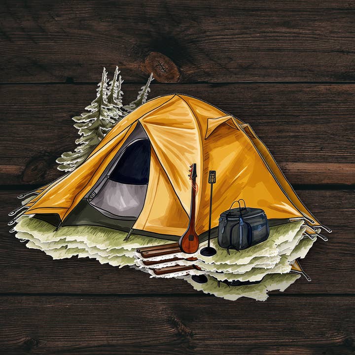 Adventure Sticker | Solo Camp Scene | Durable Vinyl for wholesale by PiggyPrintStickers