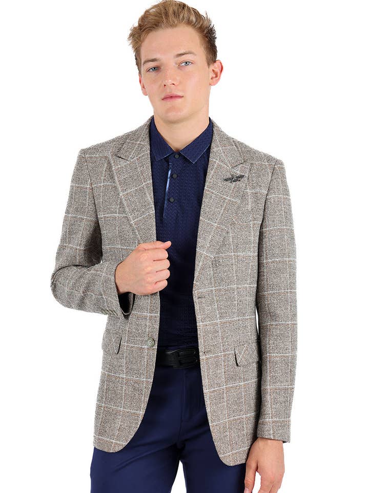 Geometric Peak Lapel Blazer i uld tweed til mænd 3BL11 for engroshandel hos BARABAS