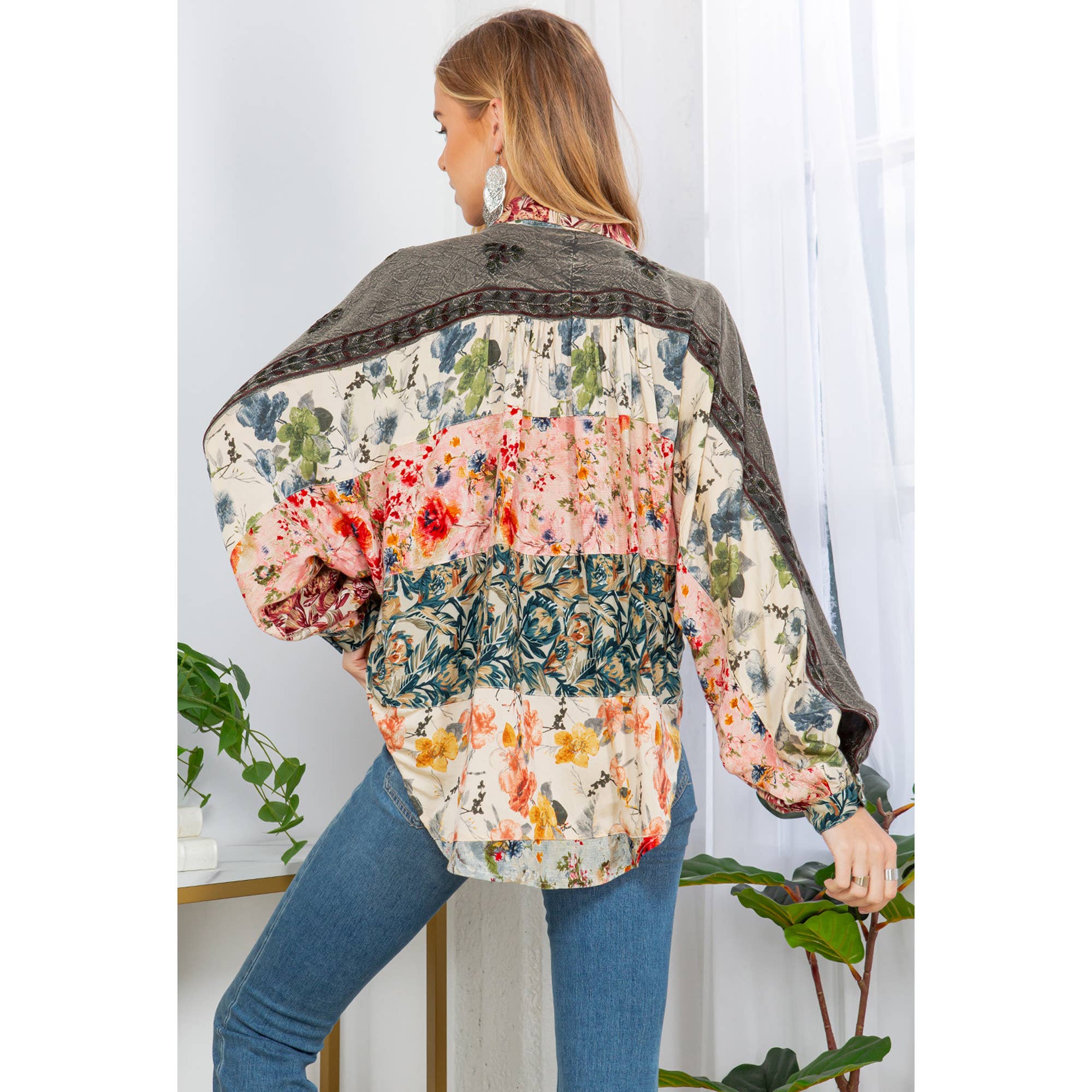 GRAVEL Bishop Sleeves Loose Western Printed Shirt Top for wholesale on Faire1