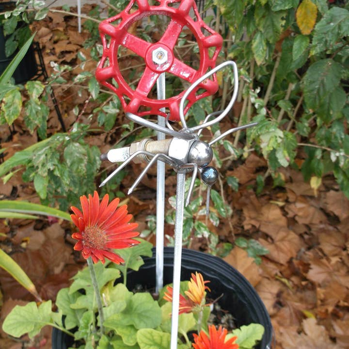 Creations Welded - Wholesale Garden/Lawn Stake - Mosquito Spark Plug Garden Stake, Metal Yard Art Insect