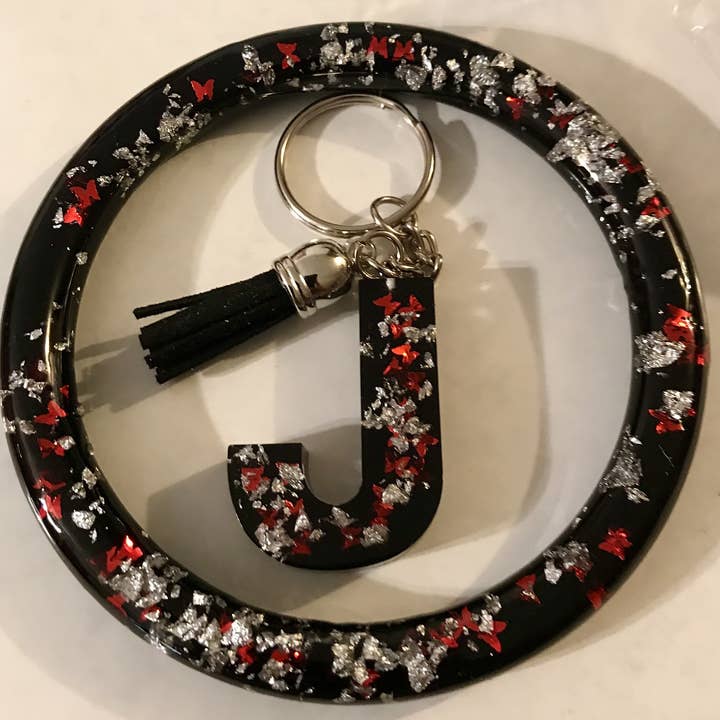 Conjunto de pulseira de chaveiro preto/vermelho/prata por atacado de Shop Drip Express