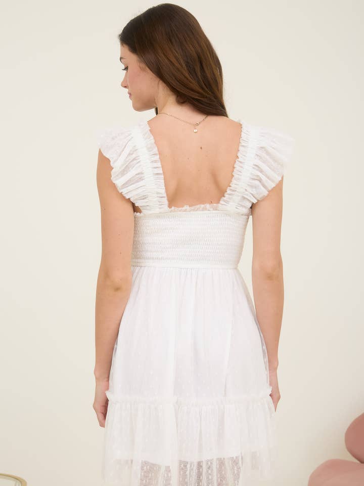 Blu Pepper - Wholesale Dress - Women's - POLKA DOT CHIFFON SMOCKED RUFFLE DETAIL MINI DRESS6