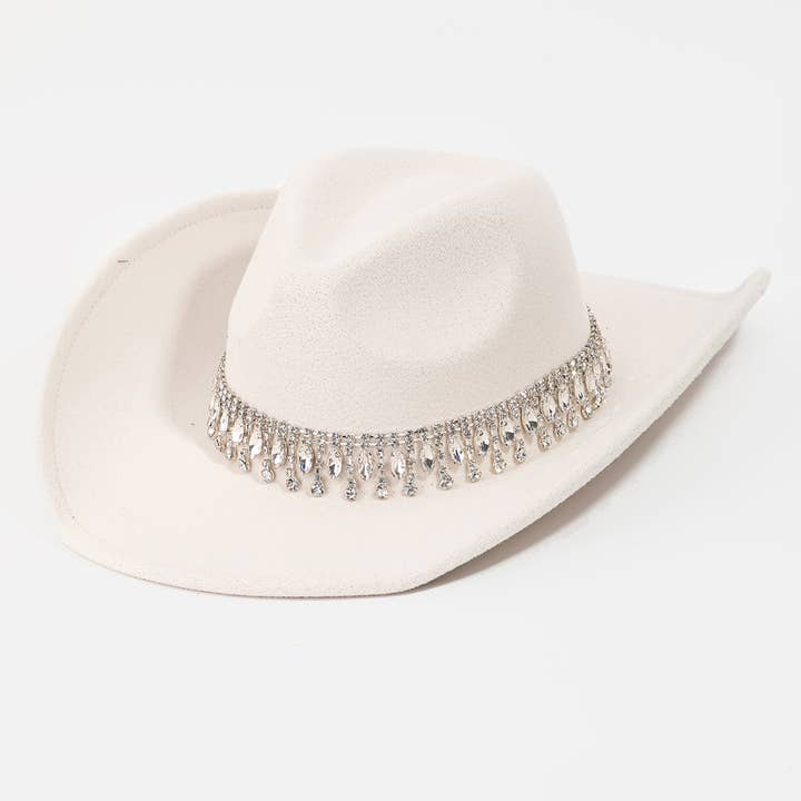 Collections by Fame Accessories - Wholesale Cowboy Hat - Women's - Rhinestone Fringe Chain Western Cowboy Hat
