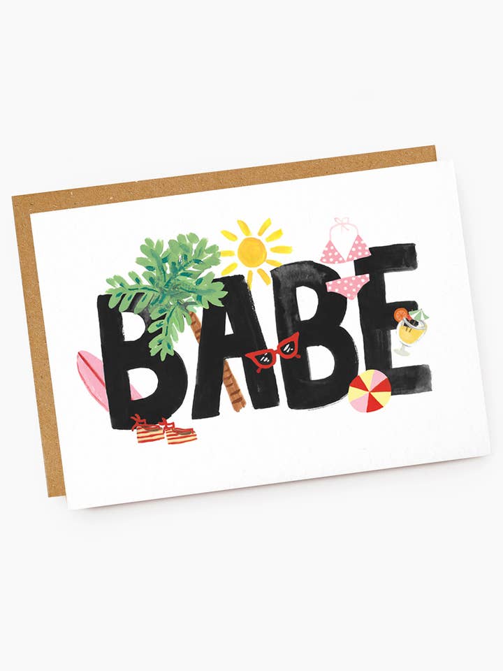 Beach Holiday 'Babe' Love Friendship Card for wholesale by Jade Fisher
