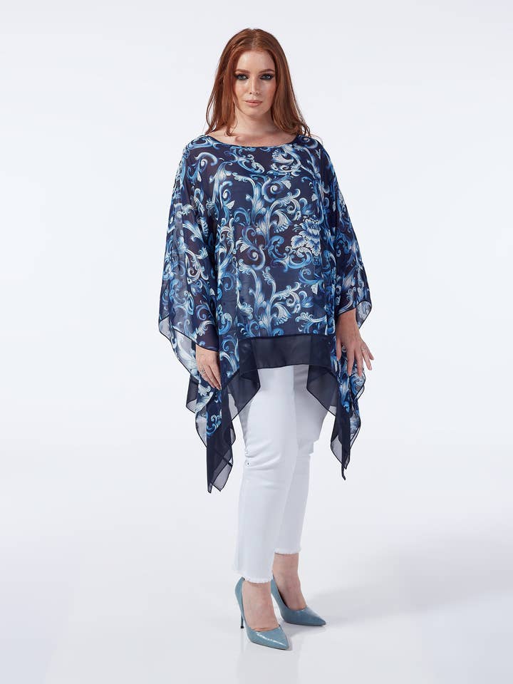 Kaftano in georgette di viscosa fantasia per la vendita all'ingrosso da parte di Oltretempo