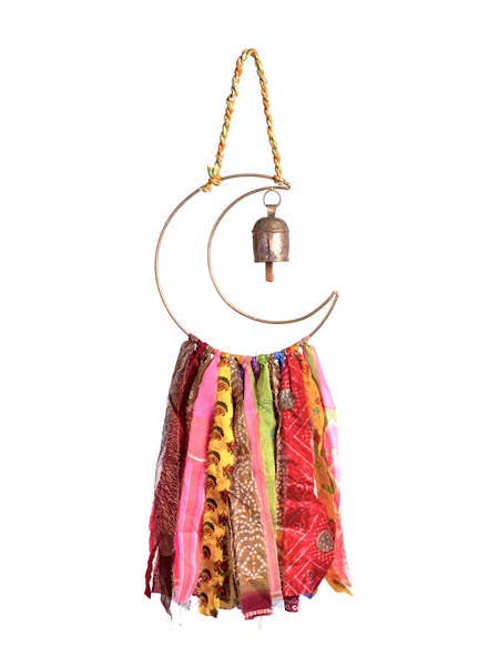 Swapna Moon Bell Wind Chime Upcycled Sari - Fair Trade Home for wholesale by Matr Boomie Fair Trade