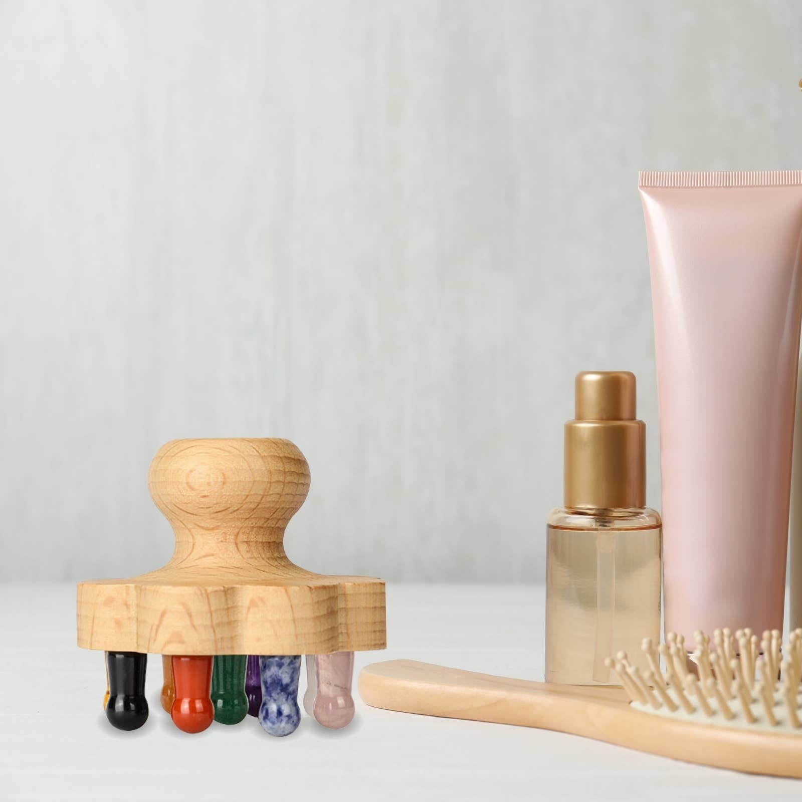 Zen'Arôme – Engroshandel Hovedkradser/massage – Stenmasseringsbørste med 9 mineraler til lithoterapi9