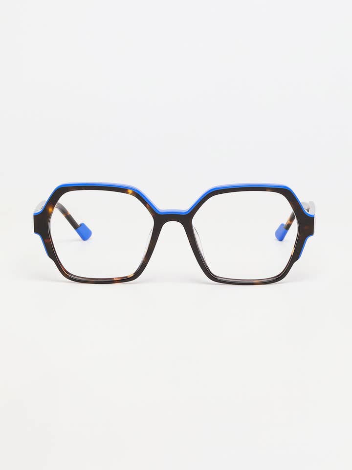 Montures optiques Écaille de tortue verte/Ligne supérieure bleue pour la vente par TIWI