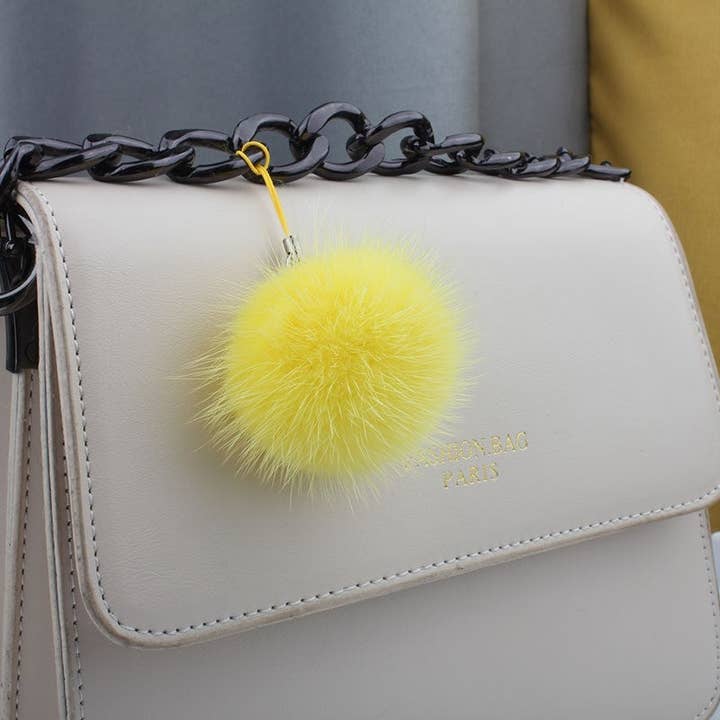 FurDecoration – wholesale Keychain – Women's – Mink Fur Fluffy Ball Keychain with 5CM String Bag2