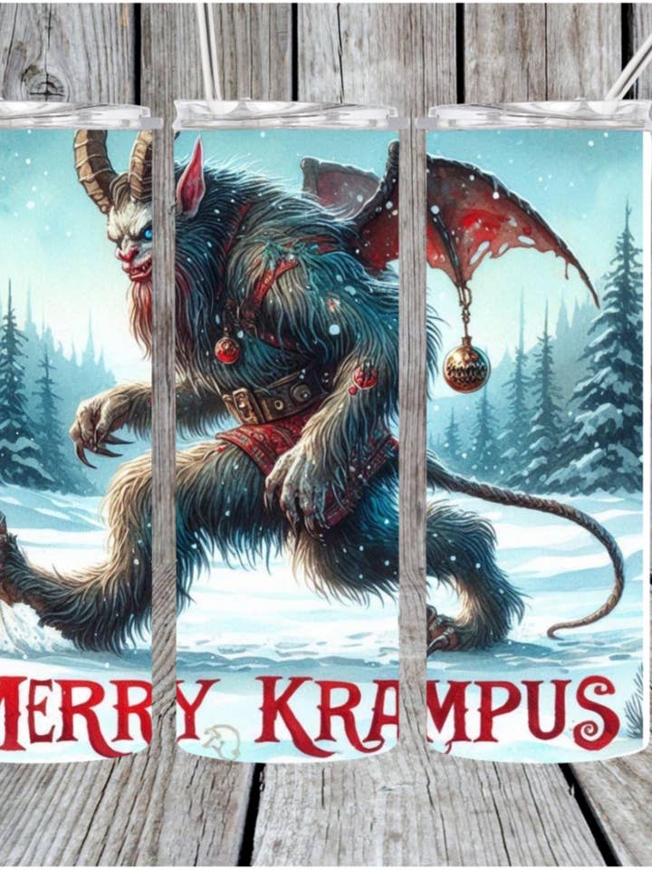 Merry krampus tumbler for wholesale by Eclectic Wallflower Boutique