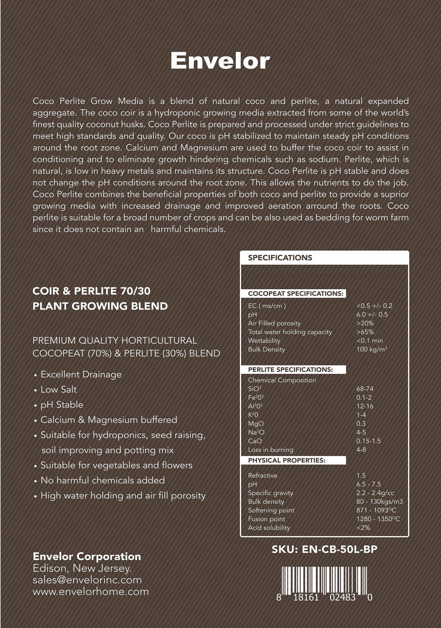 Coir Tan Buffered Coco Perlite Grow Media 50 Liters Bag for wholesale on Faire5