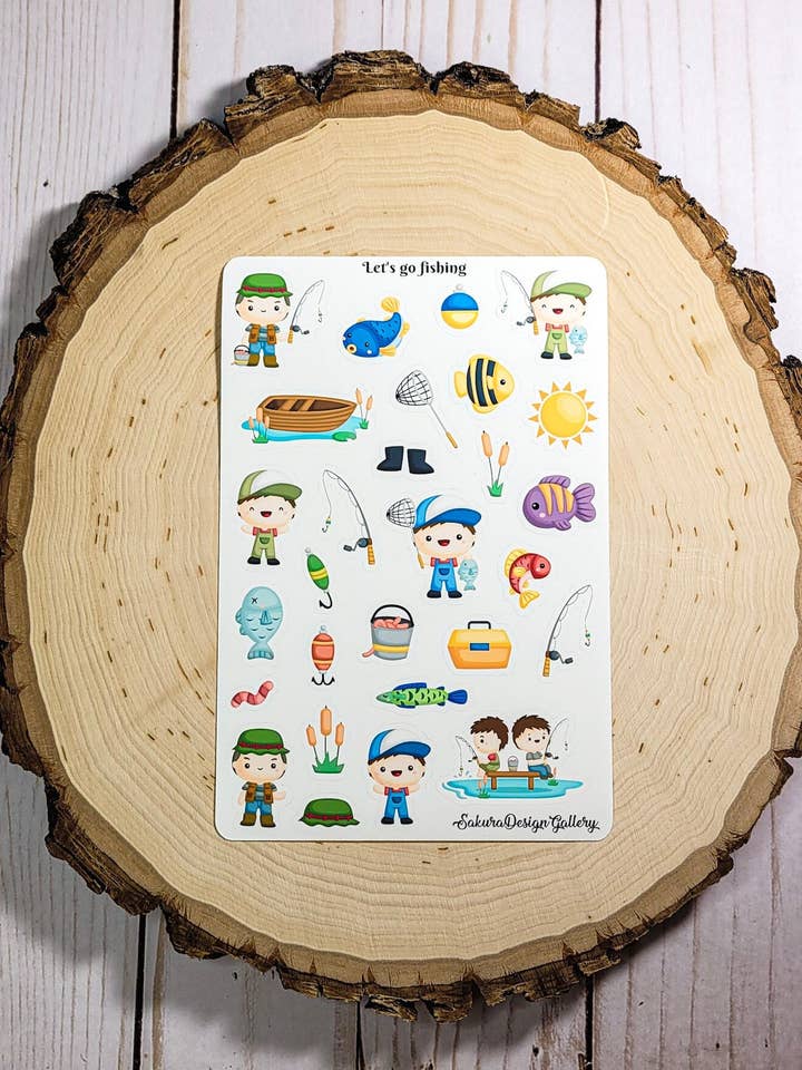 Lass uns angeln Aufkleberbogen – Planer- & Scrapbook-Aufkleber für den Großhandel von Sakura Design Gallery