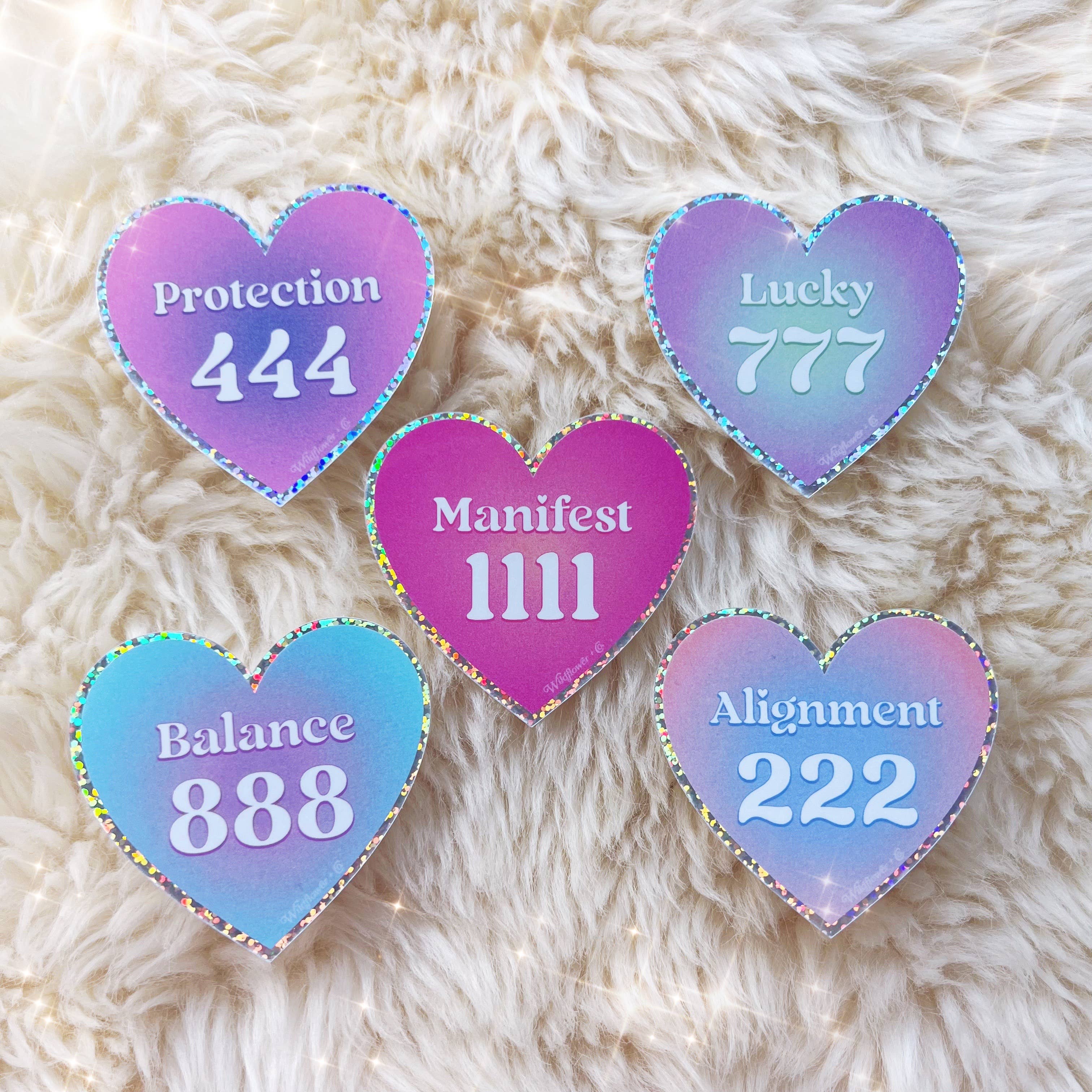 Wildflower + Co. - Wholesale Sticker - Angel Number Heart Sticker - Manifest Protection Alignment +1