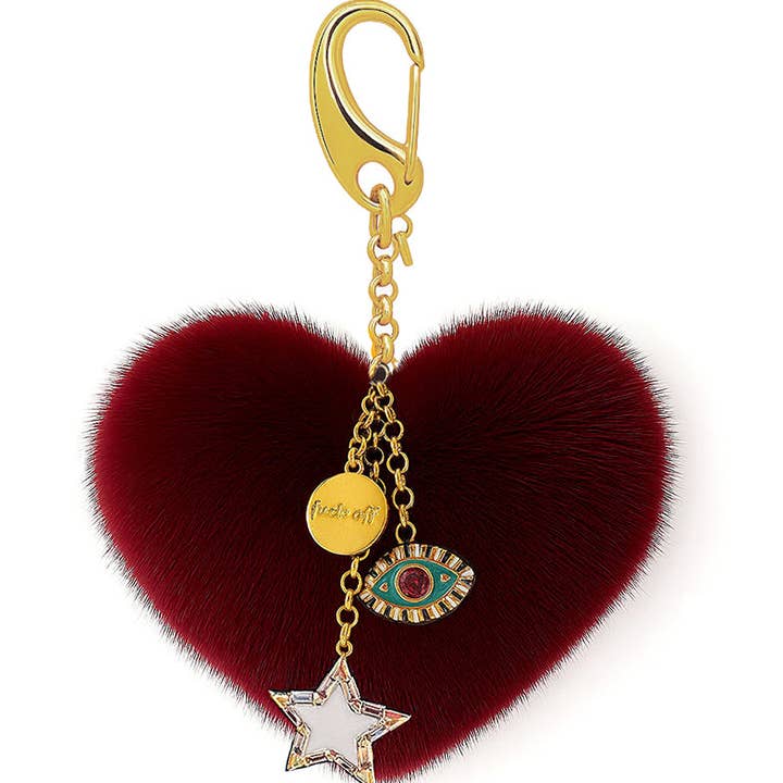 Bad Reputation Maroon Fluffy Heart Bag Charm for wholesale by Jūratė Los Angeles