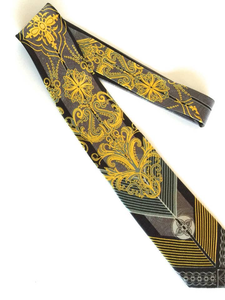 Pangborn Corbata de seda retro en amarillo y negro para venta al por mayor de Pangborn Collection