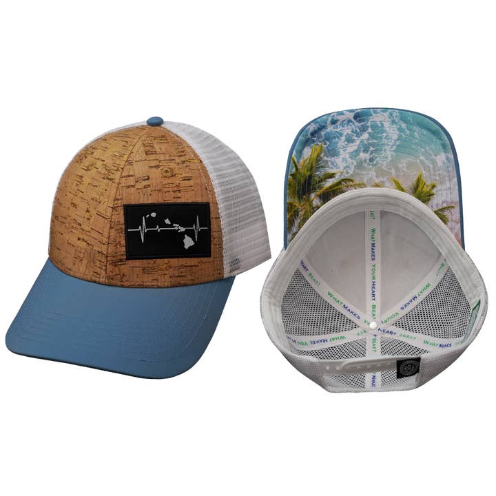 Hawaii Hat | Low Profile | Cork - Sea Blue - White for wholesale by The Heartbeat Brand