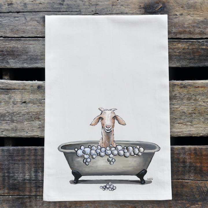 Goat Flour Sack Towel 'Shyla', Goat Bathroom Decor for wholesale by Hippie Hound Studios