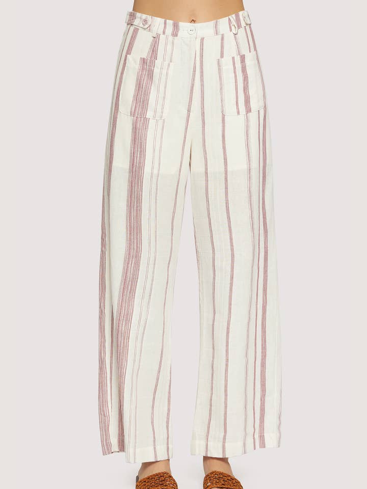 RED NATURAL Costa Mirage Pants - Summer Striped Cotton Straight for wholesale on Faire