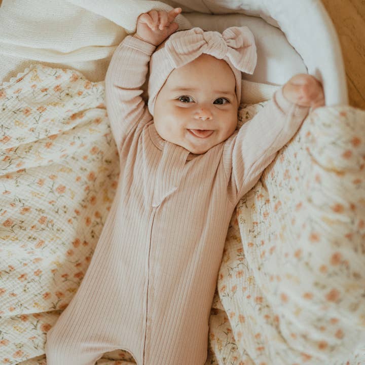 Ribbed Infant Sleeper - Blush for wholesale by ba.be.O