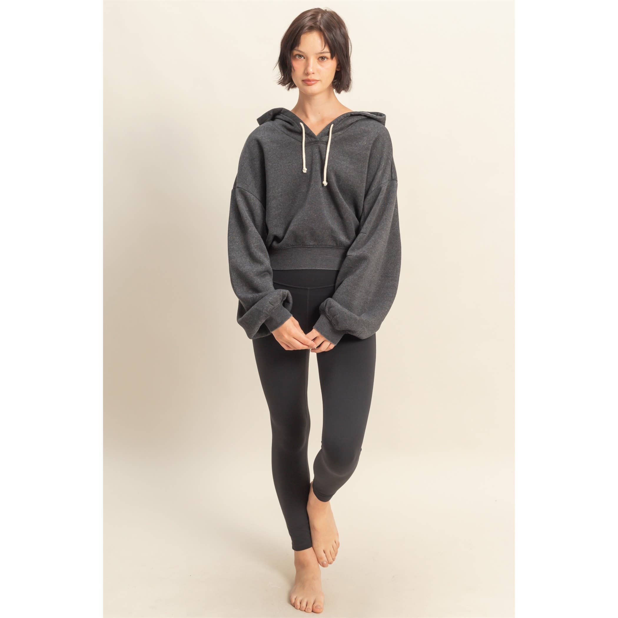 HYFVE - Vente Sweat à capuche – femme - Hoodie court à manches longues avec détail à cordon de serrage et col en V.16