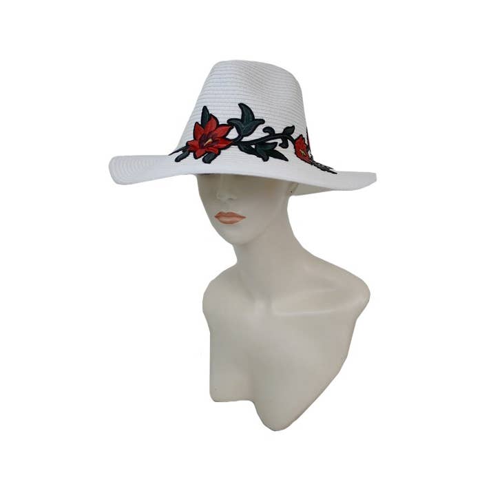Cap Zone - Wholesale Straw Hat - Women's - Red Orchid Blossom Stem Floral Panama Hat3