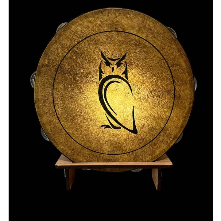 inRhythm - Wholesale Sculpture - 10" Owl Tambourine w/optional illuminated Display Stand1