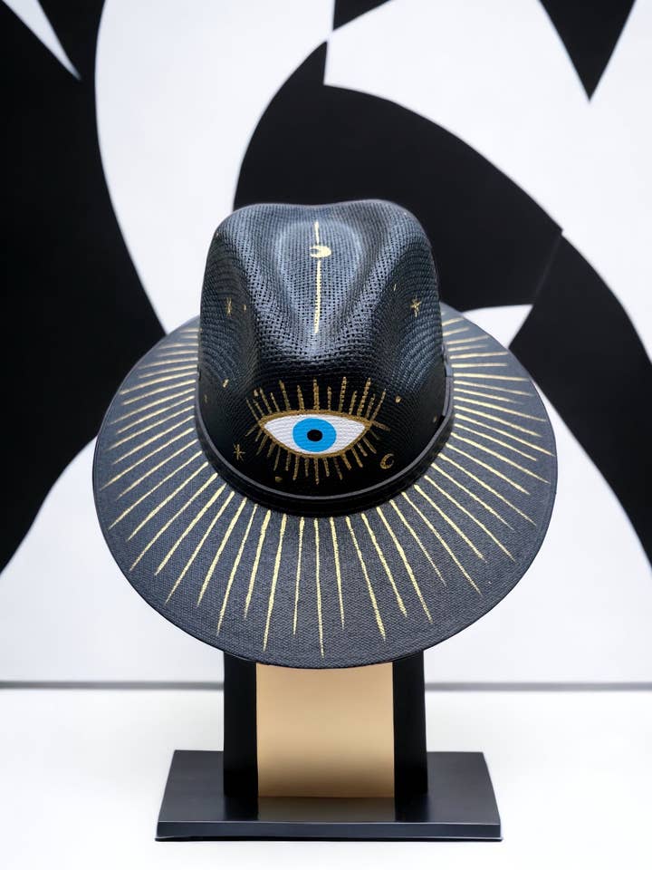 Goldeneye Painted Jute Canvas Hat for wholesale by Bella Soul