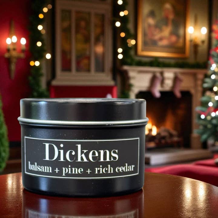 Dickens 4oz Candle Balsam + Pine + Rich Cedar for wholesale by Fly Paper Products