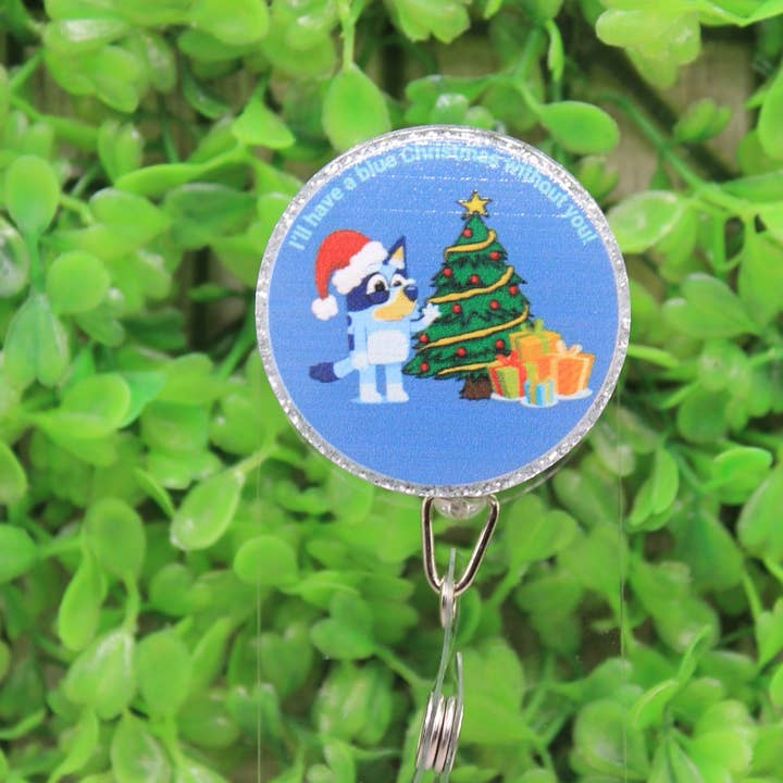 A Bluey Christmas Circle Badge/ID Holder Reel for wholesale by Hylidae Boutique