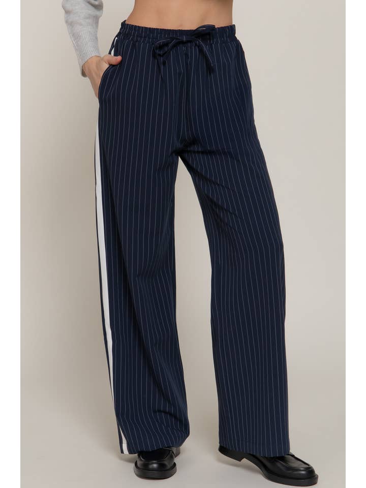 Active Basic | Active USA - Wholesale Pants - Women's - Side Stripe Detail Y/D Stripe Long Pants with Drawstring6