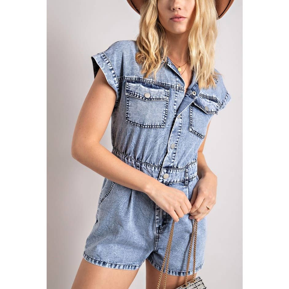 Coloring You – wholesale Byxdress - Dam – DENIM KRAGE KNAPPEN NER ROMPER6