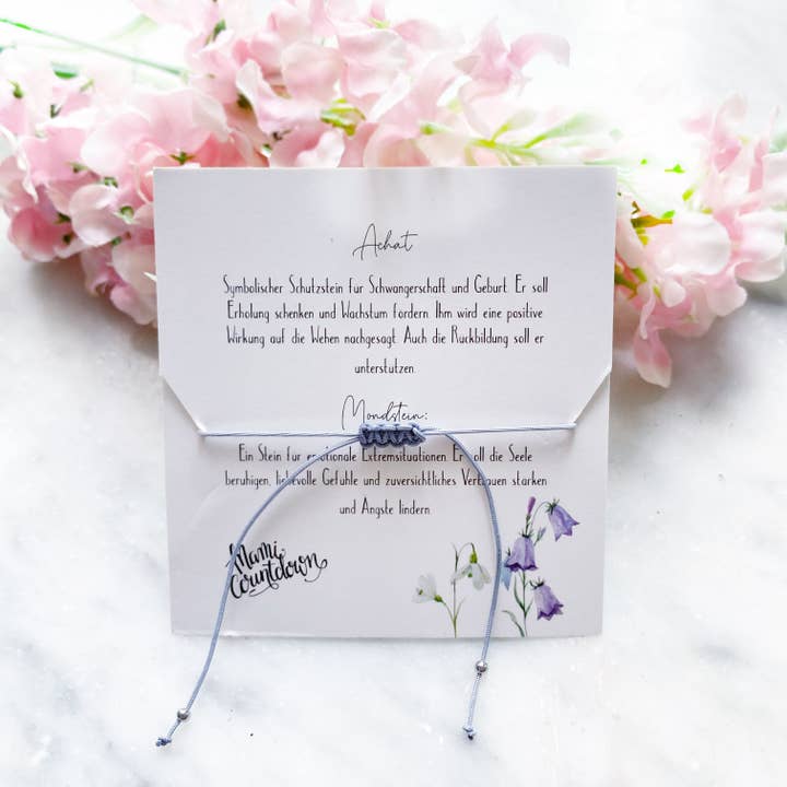 Hochzeits-Countdown-Kalender – Großhandel Perlenarmband – Glücksbringer Armband "mom-to-be" für Schwangerschaft und Geburt mit Mondstein und Achat