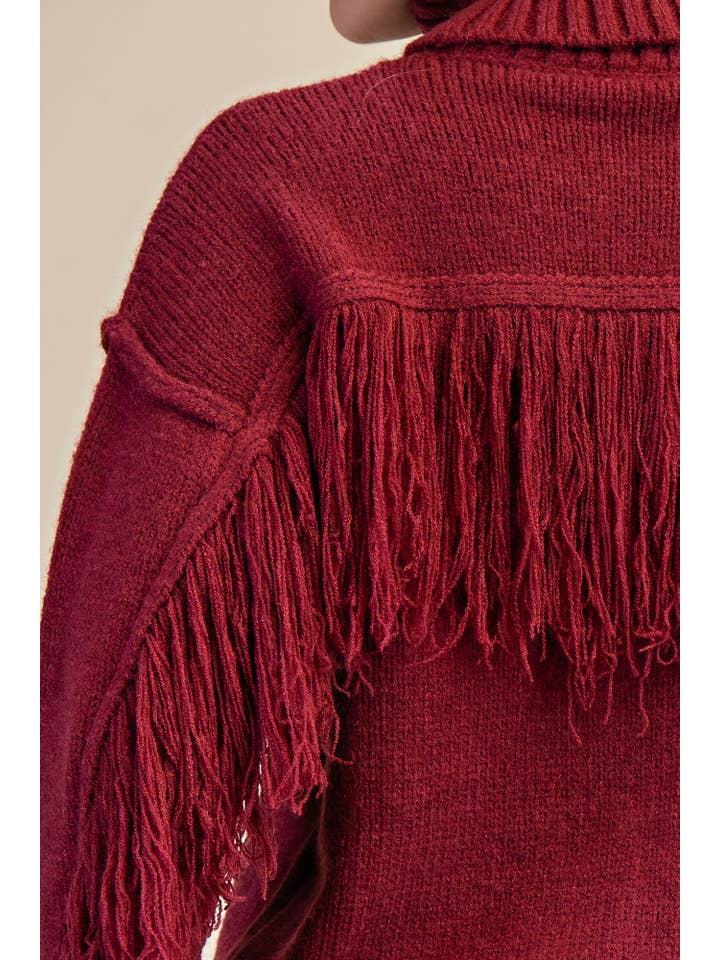 Glam - Wholesale Knit Sweater - Women's - Turtleneck Long-Sleeve Sweater With Fringe Detail13