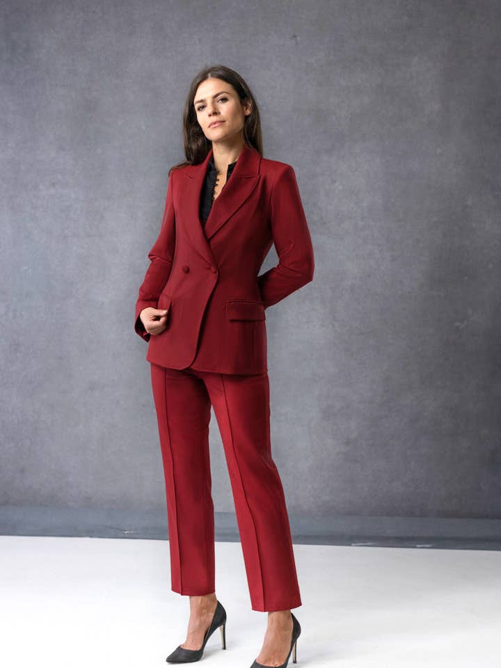 Blazer croisé en laine vierge Bordeaux pour la vente par hmete