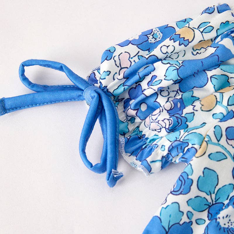 Auraquise - Wholesale Bodysuit (Non-Footed) - Baby - Baby Girls "JESUS LOVES ME" Blue Floral Smocked Embroidery Romper3