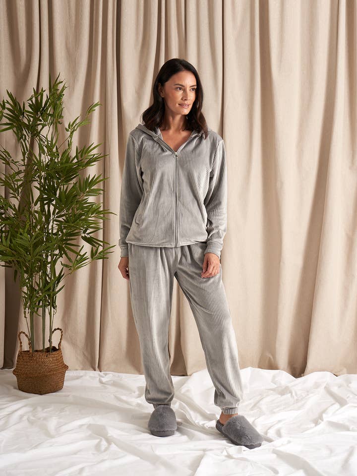Velour Jogger Set in Grey for wholesale by Pretty You London