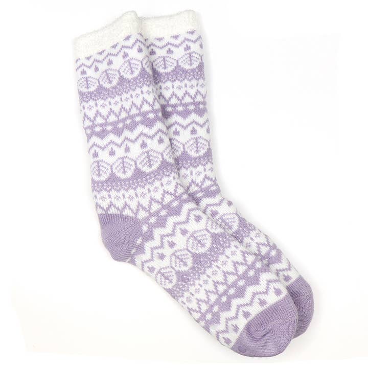 Lilac Cosy Fair Isle Slipper Socks
 for wholesale by Peace Of Mind