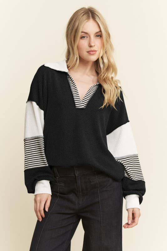 HEIMISH – Großhandel Tunika – Damen – ET7782-11 FARBBLOCK KRAGEN URBAN RIPPENOBERTEIL12