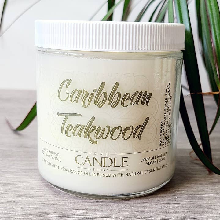 Caribbean Teakwood Scented Candles, 100% All Natural Vegan Soy Wax Candles, Scented with Fragrance Oils Infused with Natural Essential Oils for wholesale by One Candle Story