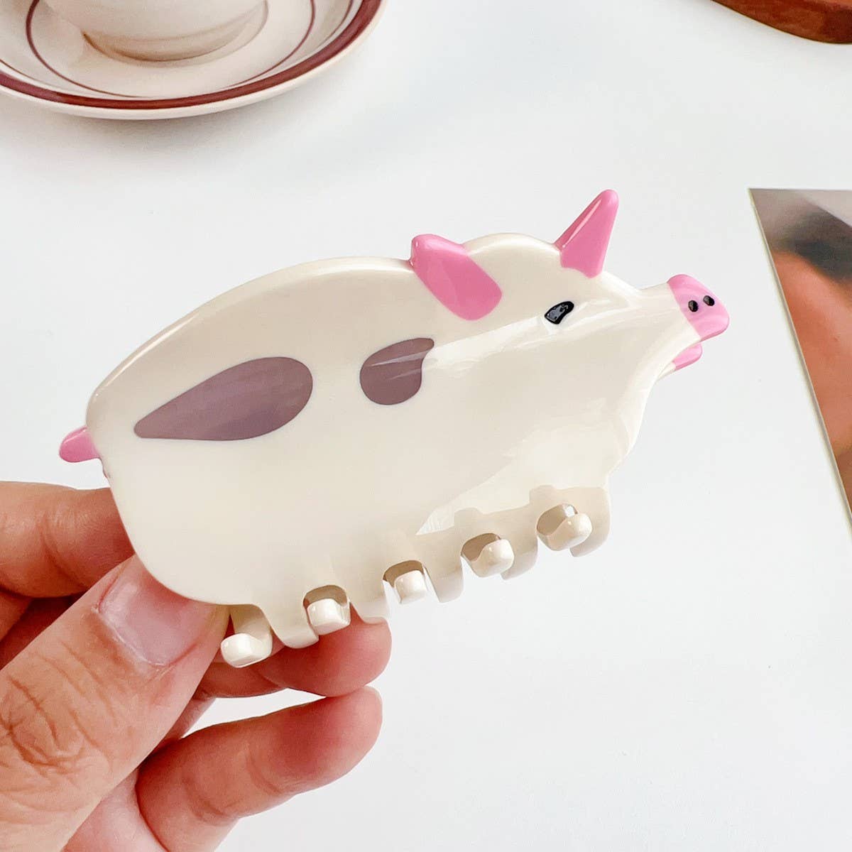 ACCITY - Wholesale Hair Clip - Women's - Fun Animal Patchwork Hair Claw - Cute Pig Cow Clip_CWAHA14930