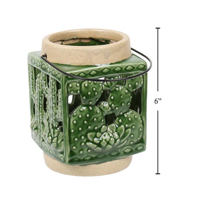Truu Design - Wholesale Candle Holder - Ceramic Cactus Lantern, Sm, 5x6.5"bbx