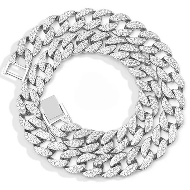 15mm Solid Miami Cuban Link Chain Silver Hip Hop Necklace for wholesale by EMESLY