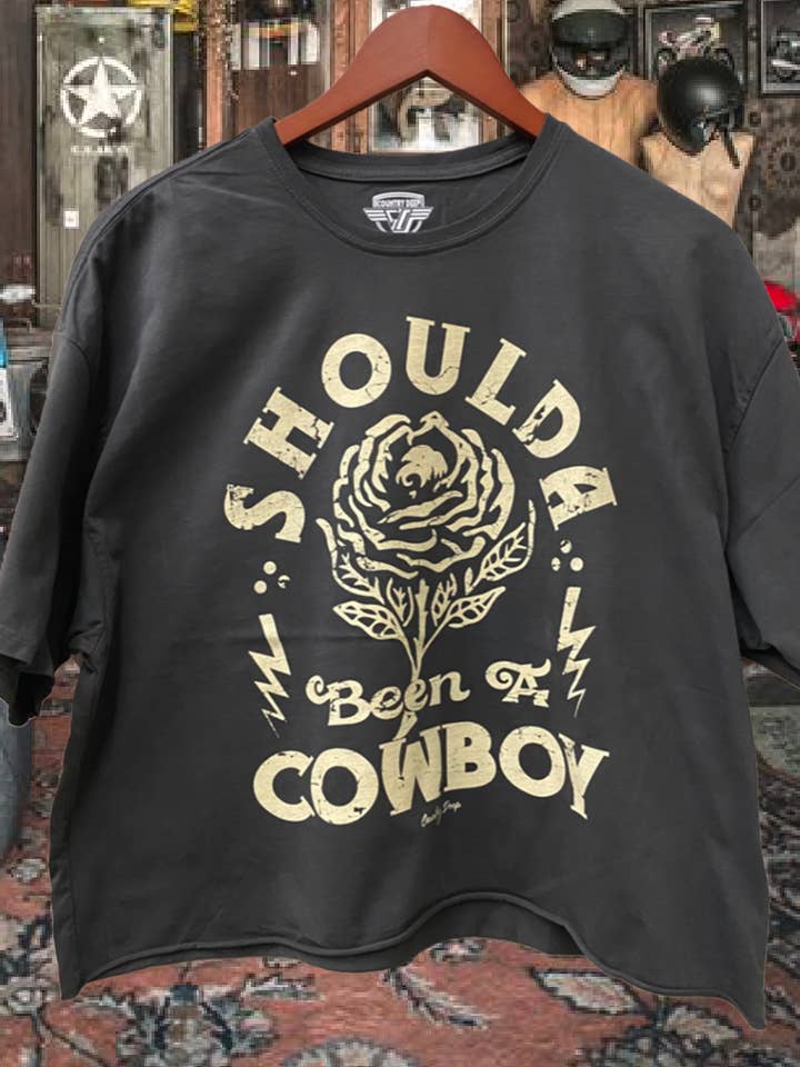 Shoulda Been A Cowboy Oversized Cropped T- shirt for wholesale by Country Deep Apparel