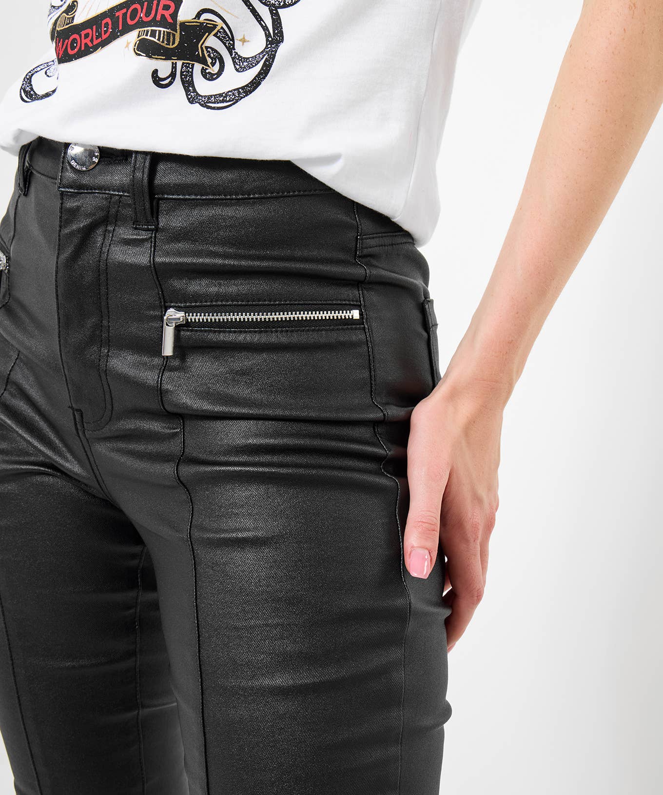 Black Rebel Rocker Coated Jeans for wholesale on Faire2