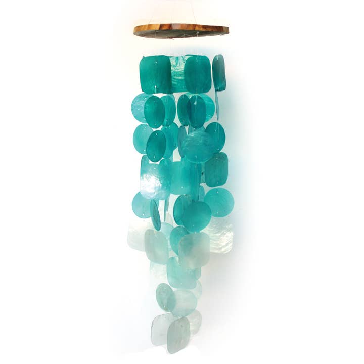California Seashell Company - Wholesale Wind Chime - Turquoise Capiz Shell Wind Chime