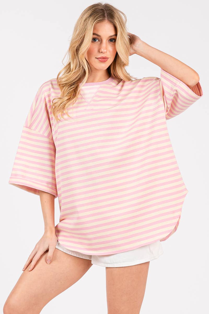 Sewn and Seen - Wholesale Tunic - Women's - STRIPED OVERSIZED SHORT SLEEVE TOP 38